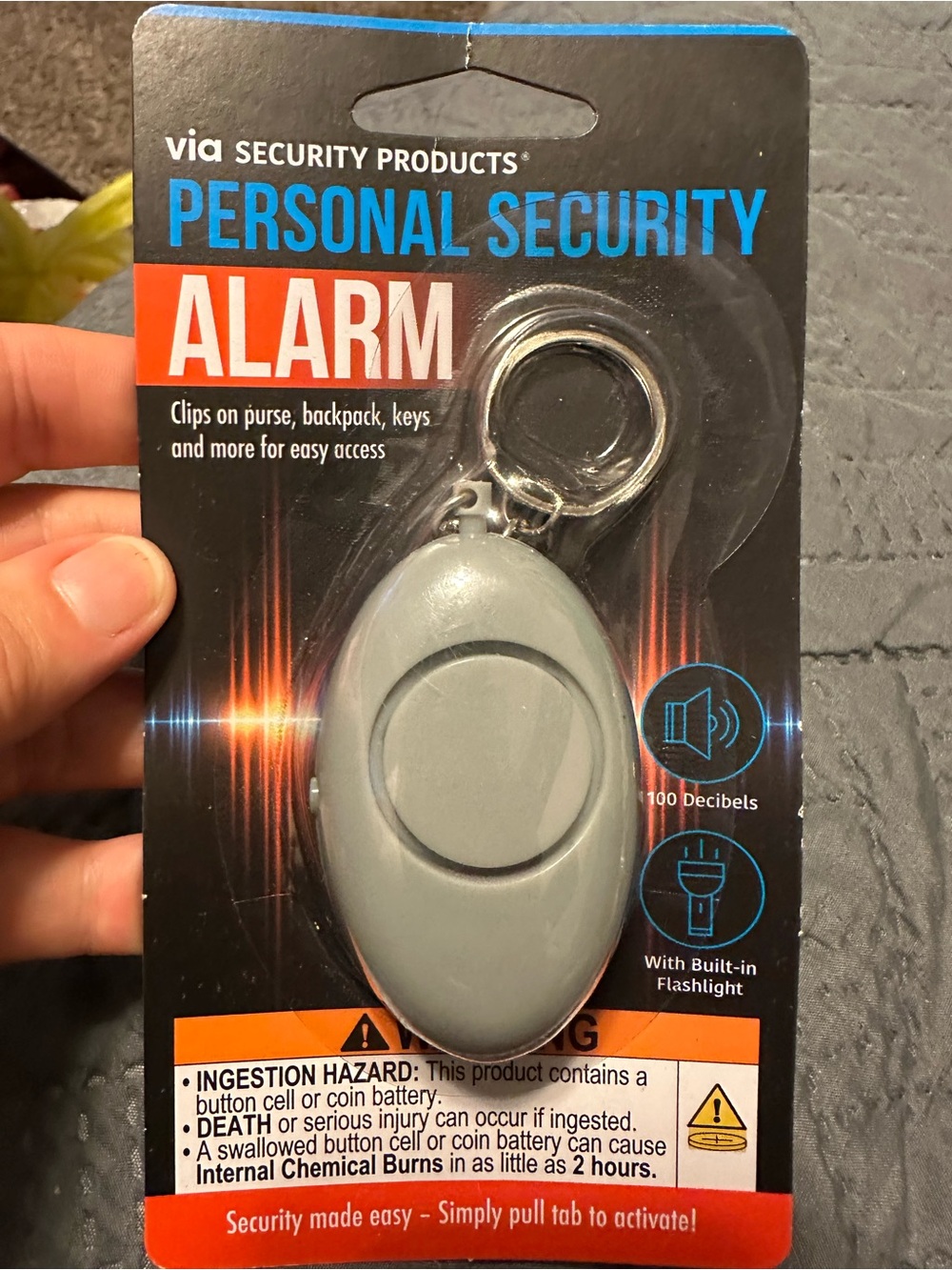 Via Security Products Personal Security Alarm with Flashlight